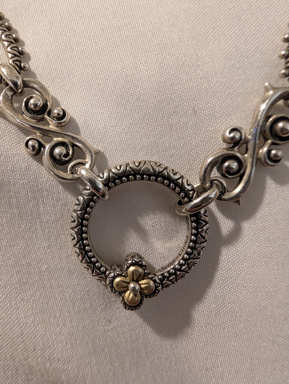 Barbara Bixby 925 Sterling Silver 18K Gold Flower 20" Link Necklace 43.93g